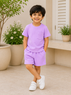 Boys Purple Cotton T-shirt & Shorts Set
