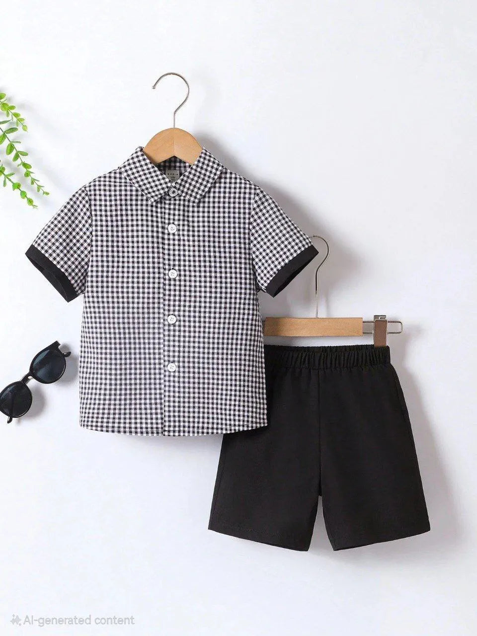 Boys Black & White Checkered Shirt with Black Shorts Set | Smart Casual Outfit