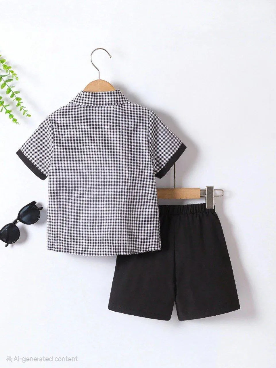 Boys Black & White Checkered Shirt with Black Shorts Set | Smart Casual Outfit