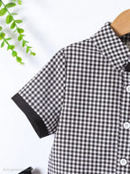 Boys Black & White Checkered Shirt with Black Shorts Set | Smart Casual Outfit