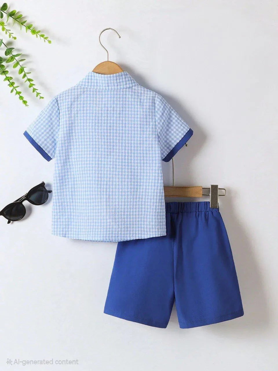 Boys Blue & White Checkered Shirt with Blue Shorts Set | Smart Casual Outfit