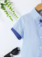 Boys Blue & White Checkered Shirt with Blue Shorts Set | Smart Casual Outfit
