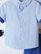 Boys Blue & White Checkered Shirt with Blue Shorts Set | Smart Casual Outfit