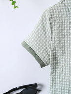 Boys Green & White Checkered Shirt with Blue Shorts Set | Smart Casual Outfit
