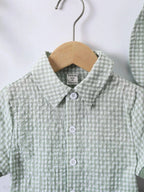Boys Green & White Checkered Shirt with Blue Shorts Set | Smart Casual Outfit