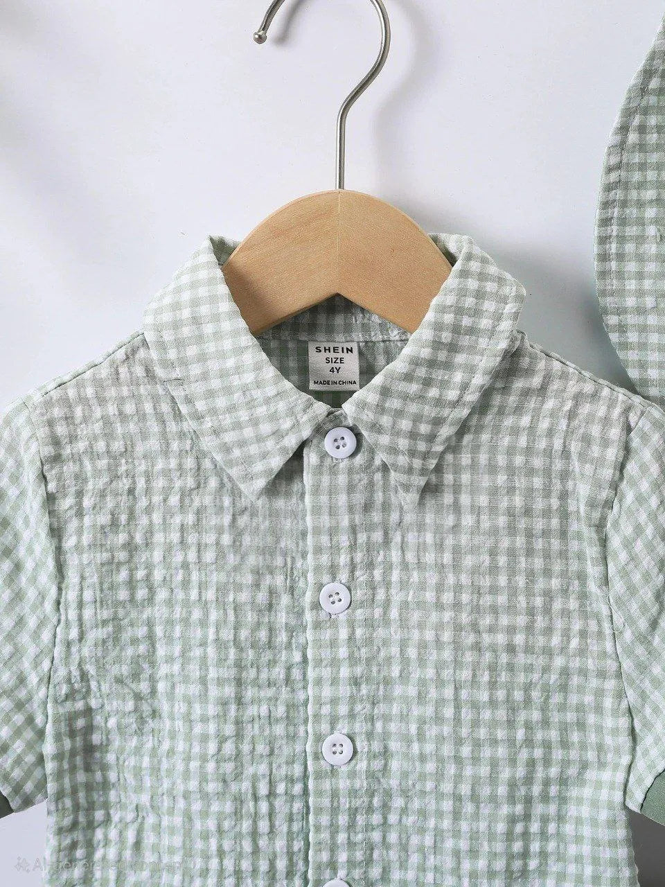 Boys Green & White Checkered Shirt with Blue Shorts Set | Smart Casual Outfit