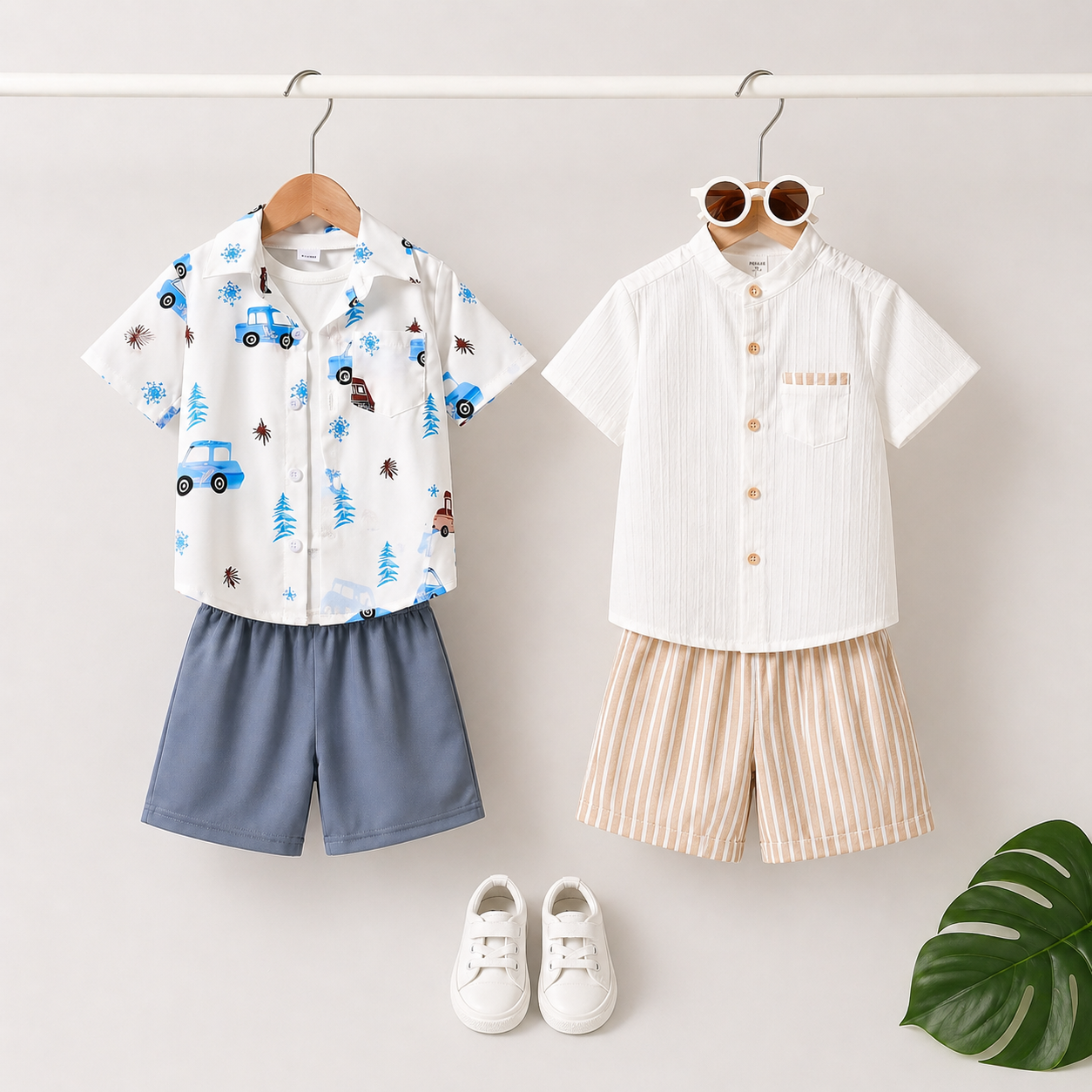 Boys Popcorn Shirt & Striped Shorts Set