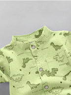 Boys Lime Green Dinosaur Print Shirt & Beige Shorts Co-Ord Set | Half Sleeve Summer Outfit