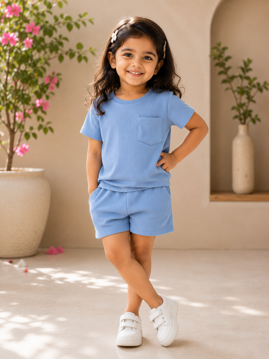 Girls Sky Cotton T-shirt & Shorts Set