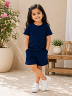 Girls Navy Cotton T-shirt & Shorts Set