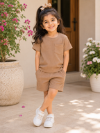 Girls Cream Cotton T-shirt & Shorts Set