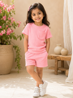 Girls Pink Cotton T-shirt & Shorts Set