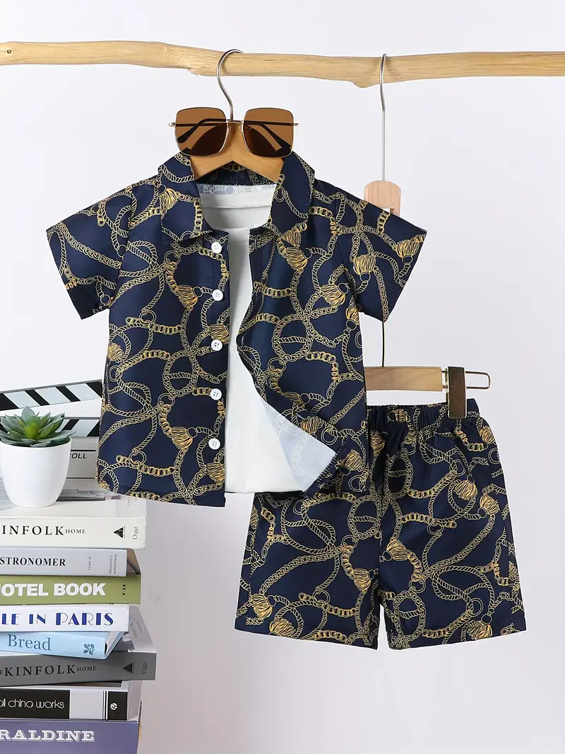 Boys Popcorn Shirt & Striped Shorts Set