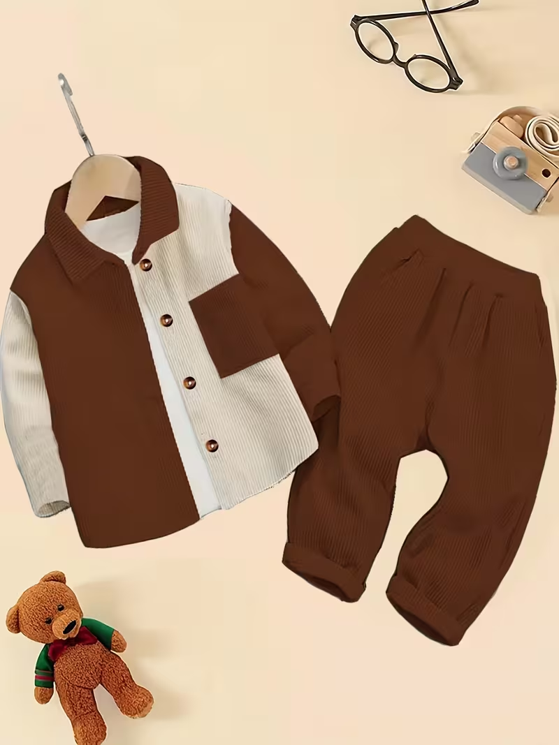 Boys Brown Shirt & Pant Set (Full Sleeves)