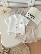 Boys Popcorn Shirt & Striped Shorts Combo Set