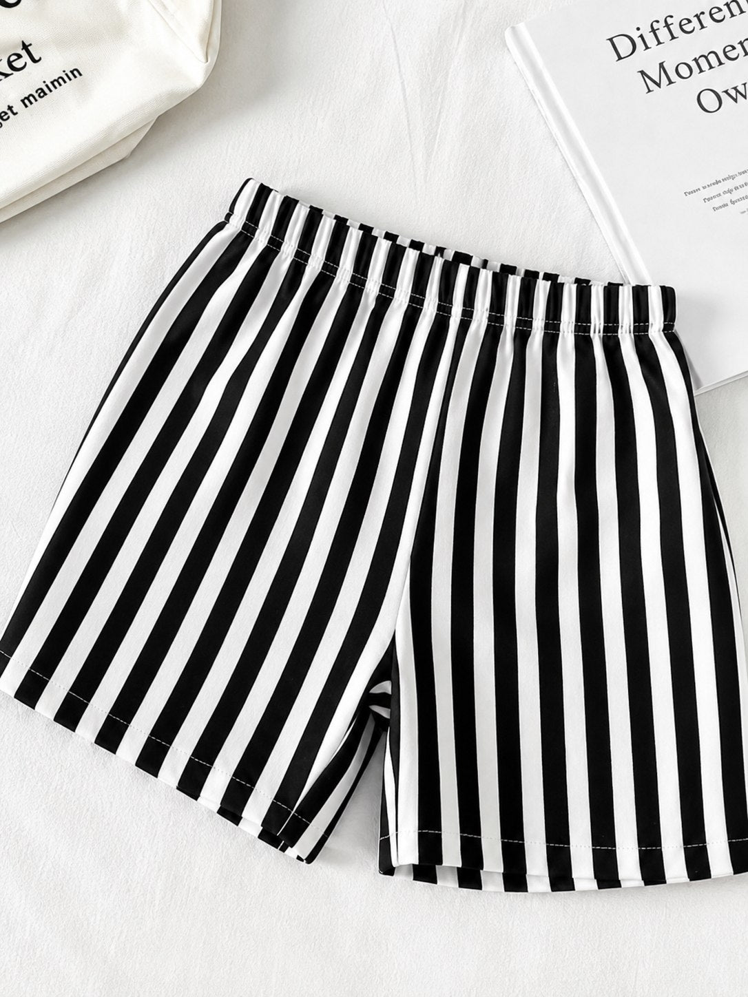 Boys Black Panda T-Shirt & Striped Shorts Set | TheKidsWear