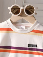 Kids White & Orange Striped T-Shirt & Shorts Co-Ord Set