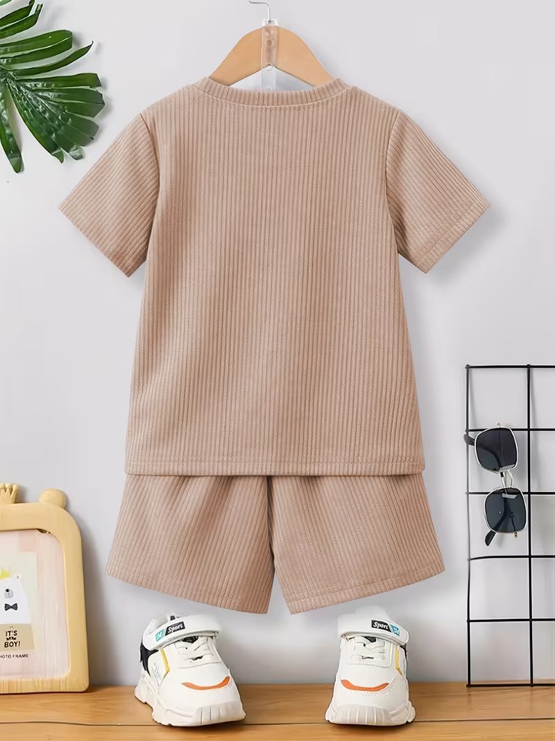 Boys Cream Hosiery Cotton T-shirt & Shorts Set