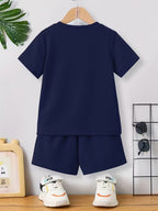Boys Navy Cotton T-shirt & Shorts Set