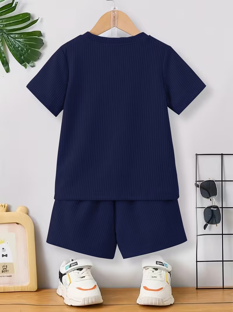 Boys Navy Hosiery Cotton T-shirt & Shorts Set