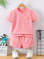 Boys Pink Hosiery Cotton T-shirt & Shorts Set