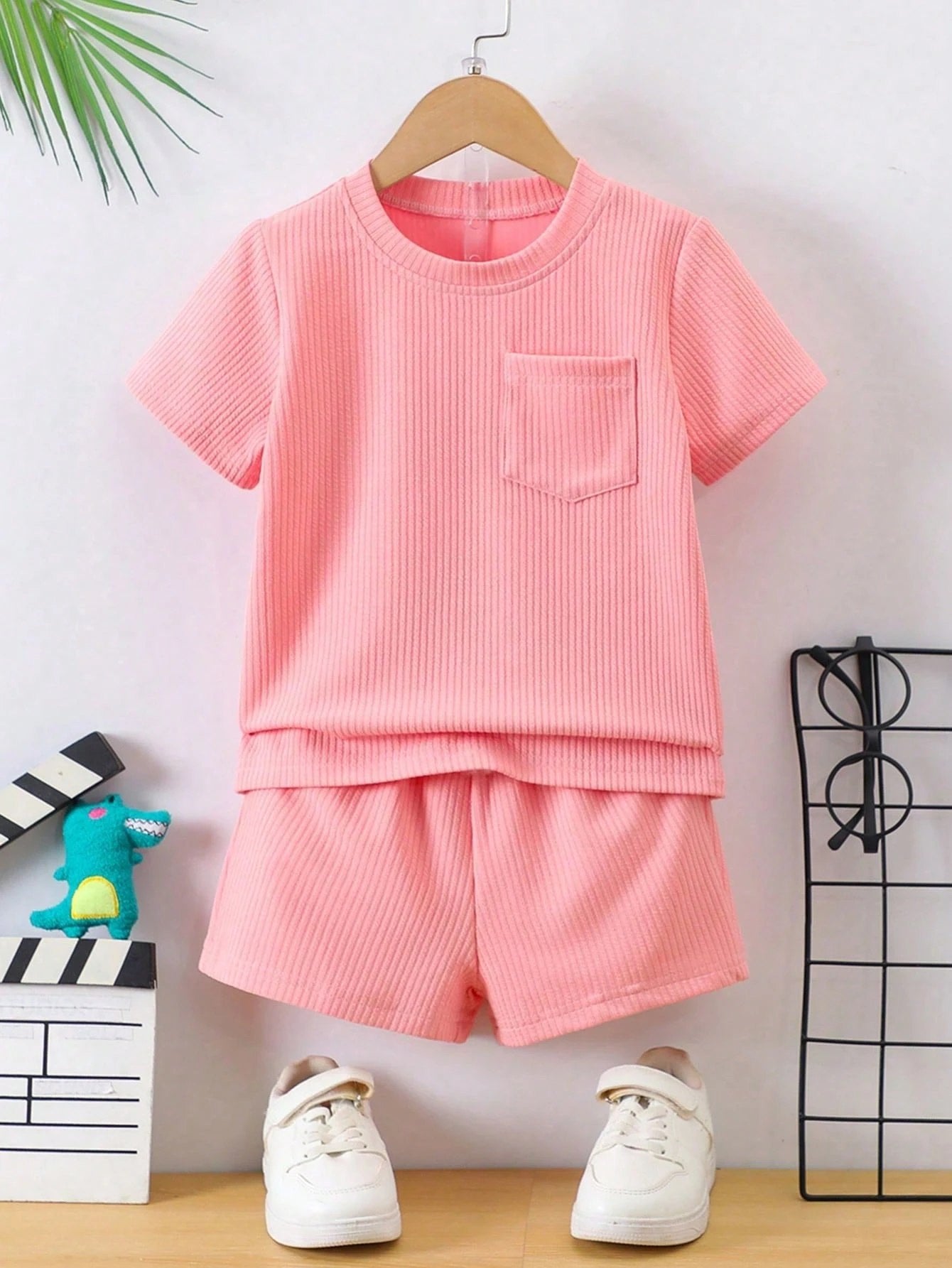 Boys Pink Hosiery Cotton T-shirt & Shorts Set