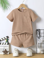 Boys Cream Cotton T-shirt & Shorts Set