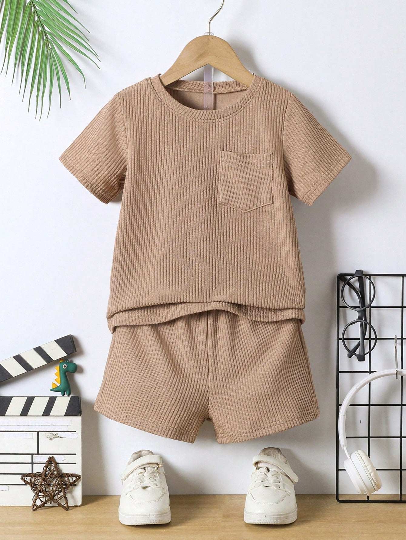 Boys Cream Hosiery Cotton T-shirt & Shorts Set