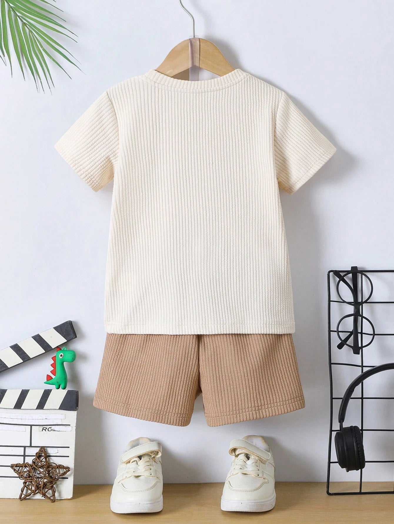 Boys White Cotton T-shirt & Cream Shorts Set