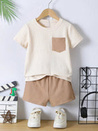 Boys White Cotton T-shirt & Cream Shorts Set