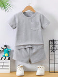 Boys Gray Hosiery Cotton T-shirt & Shorts Set