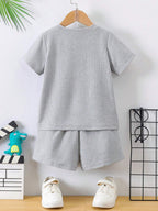 Boys Gray Hosiery Cotton T-shirt & Shorts Set