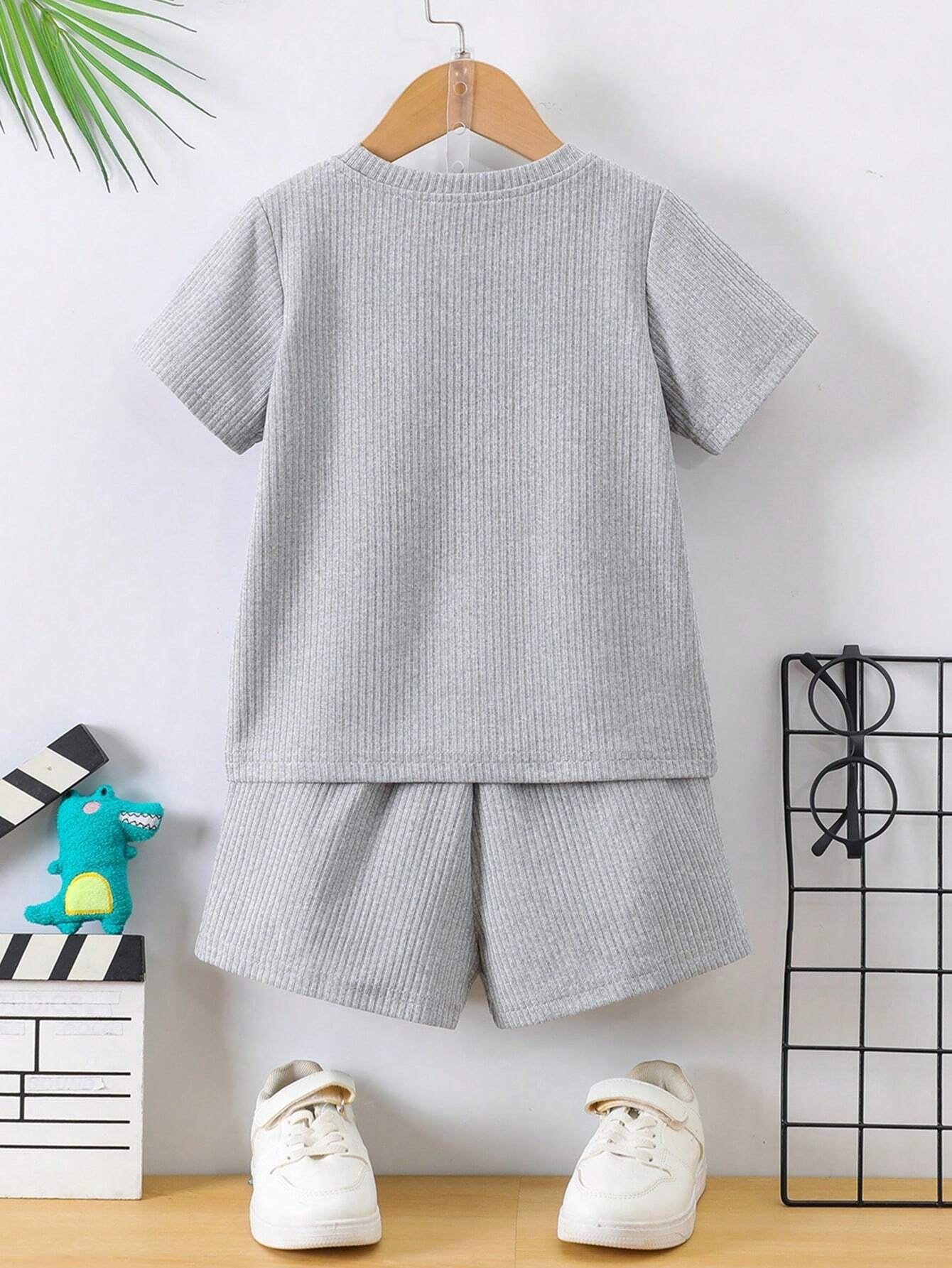 Boys Gray Hosiery Cotton T-shirt & Shorts Set