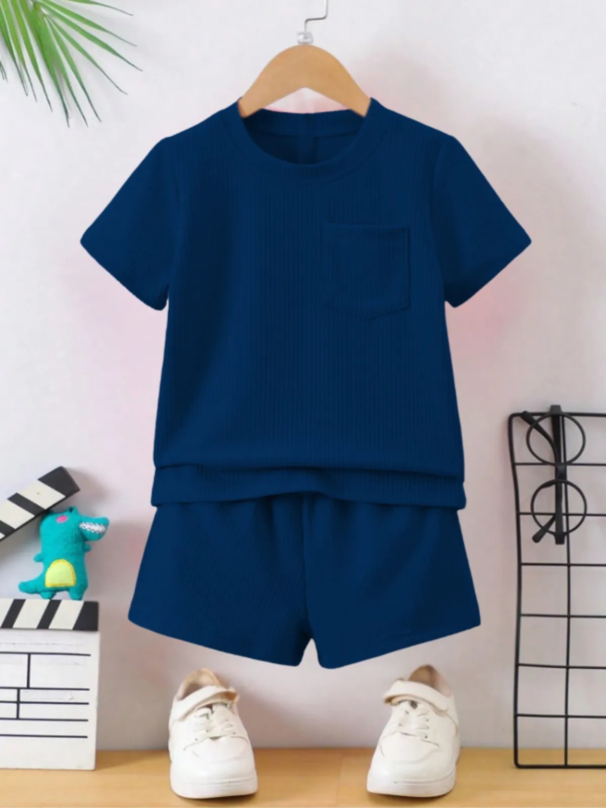 Boys Navy Hosiery Cotton T-shirt & Shorts Set
