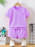 Boys Purple Cotton T-shirt & Shorts Set
