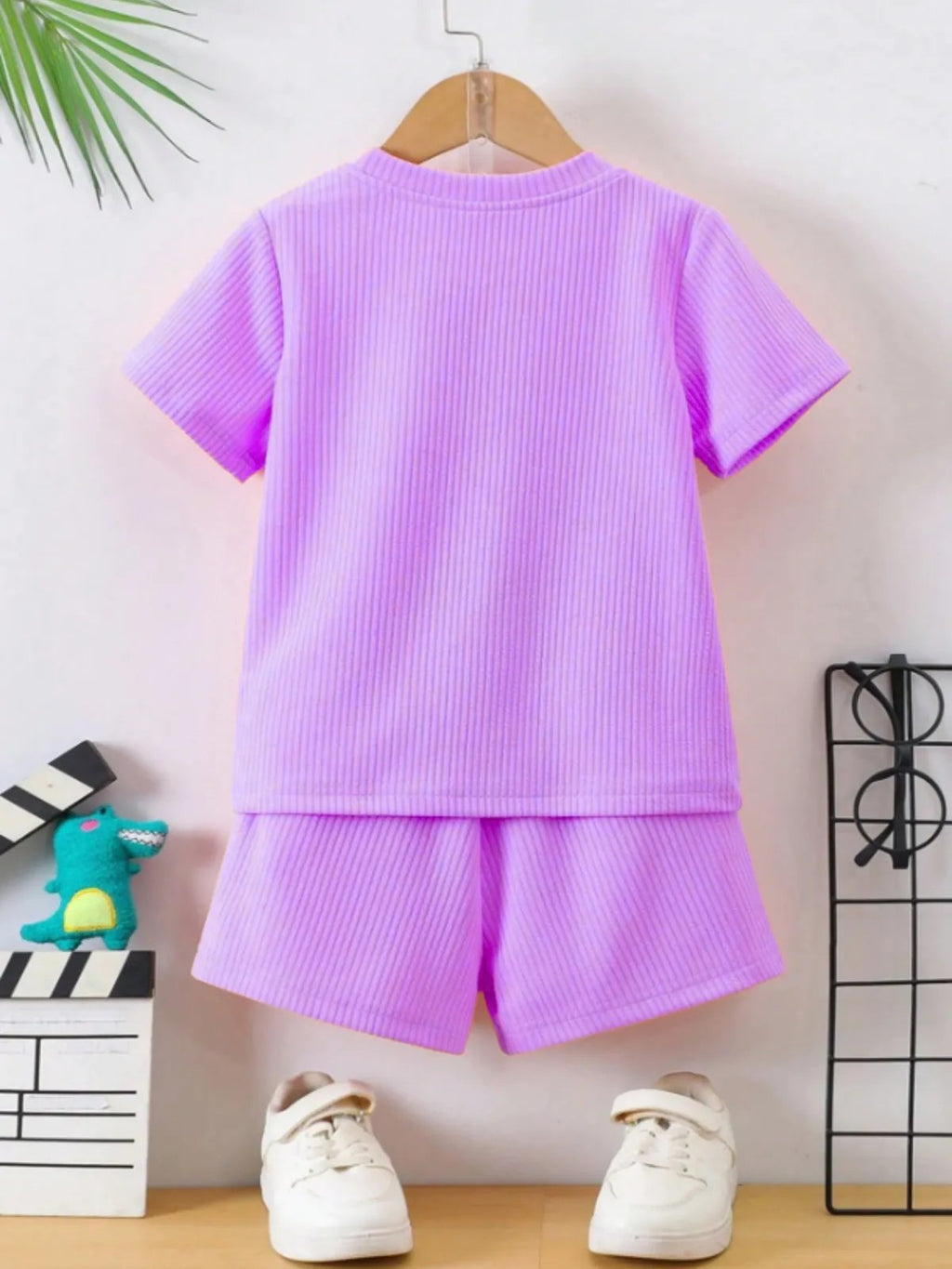 Boys Purple Cotton T-shirt & Shorts Set