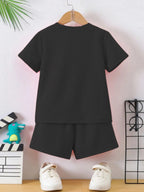Boys Black Cotton T-shirt & Shorts Set