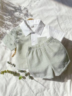 Boys Sage Green Seersucker Shirt & Shorts Co-Ord Set | Half Sleeve Summer Outfit