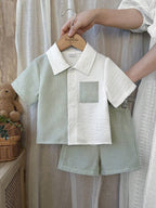 Boys Sage Green Seersucker Shirt & Shorts Co-Ord Set | Half Sleeve Summer Outfit