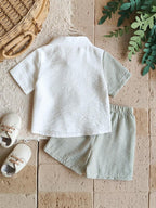 Boys Sage Green Seersucker Shirt & Shorts Co-Ord Set | Half Sleeve Summer Outfit
