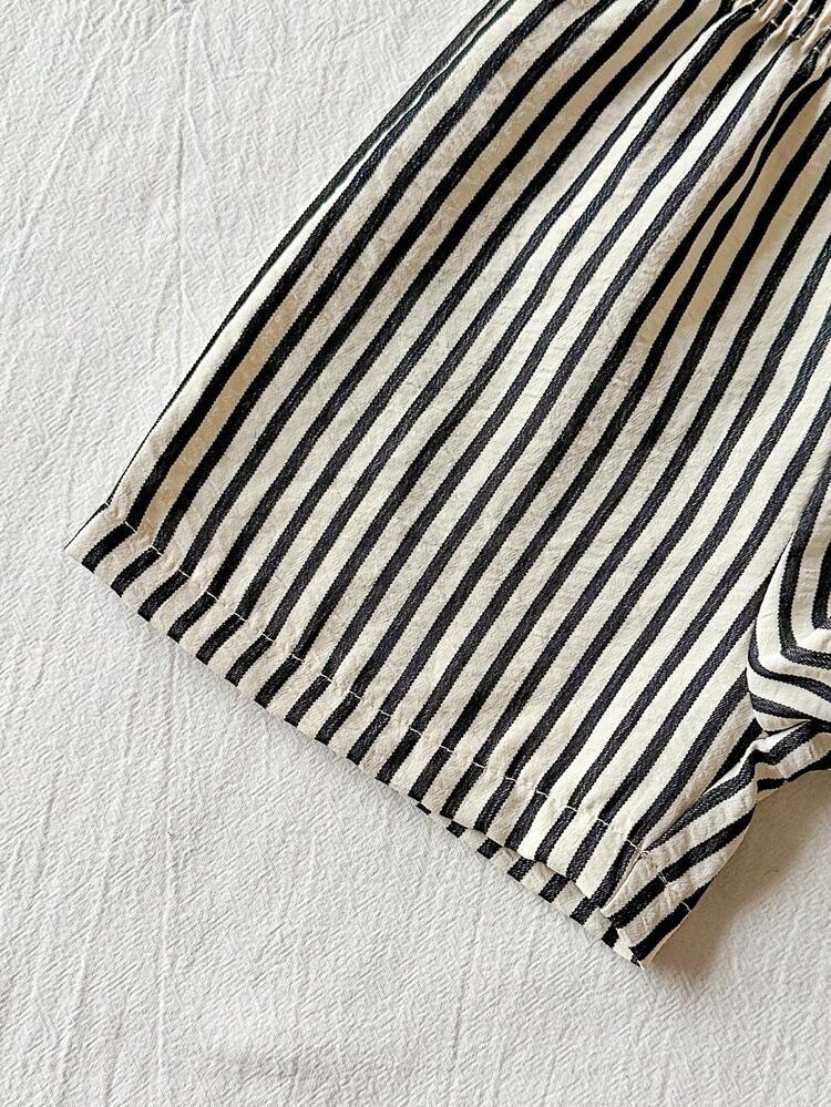 Boys Black & White Striped Shirt & Shorts Co-Ord Set | Half Sleeve Summer Outfit