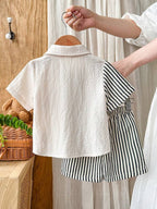 Boys Black & White Striped Shirt & Shorts Co-Ord Set | Half Sleeve Summer Outfit