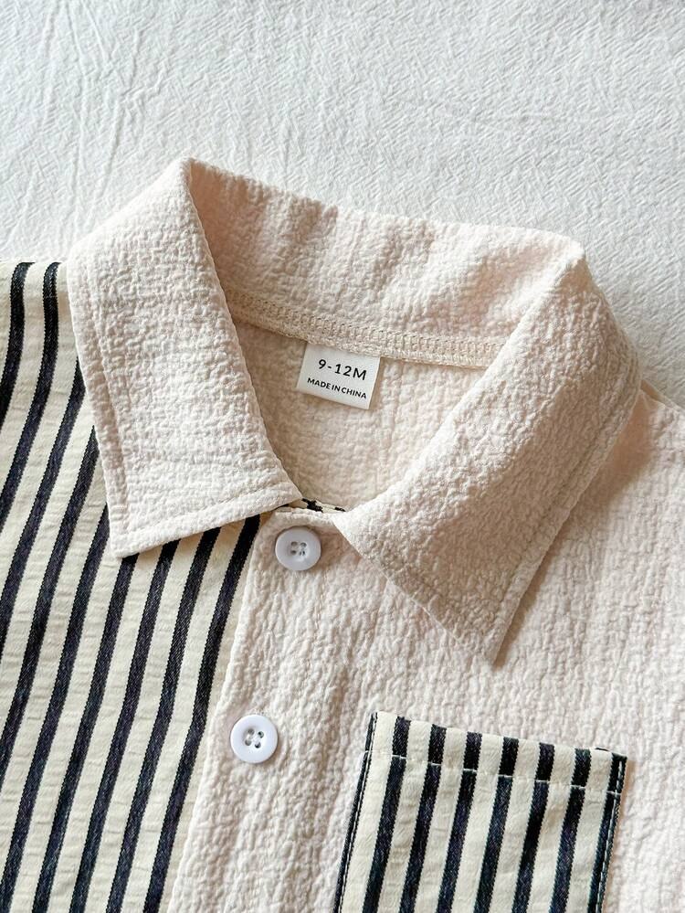 Boys Black & White Striped Shirt & Shorts Co-Ord Set | Half Sleeve Summer Outfit