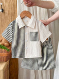 Boys Black & White Striped Shirt & Shorts Co-Ord Set | Half Sleeve Summer Outfit