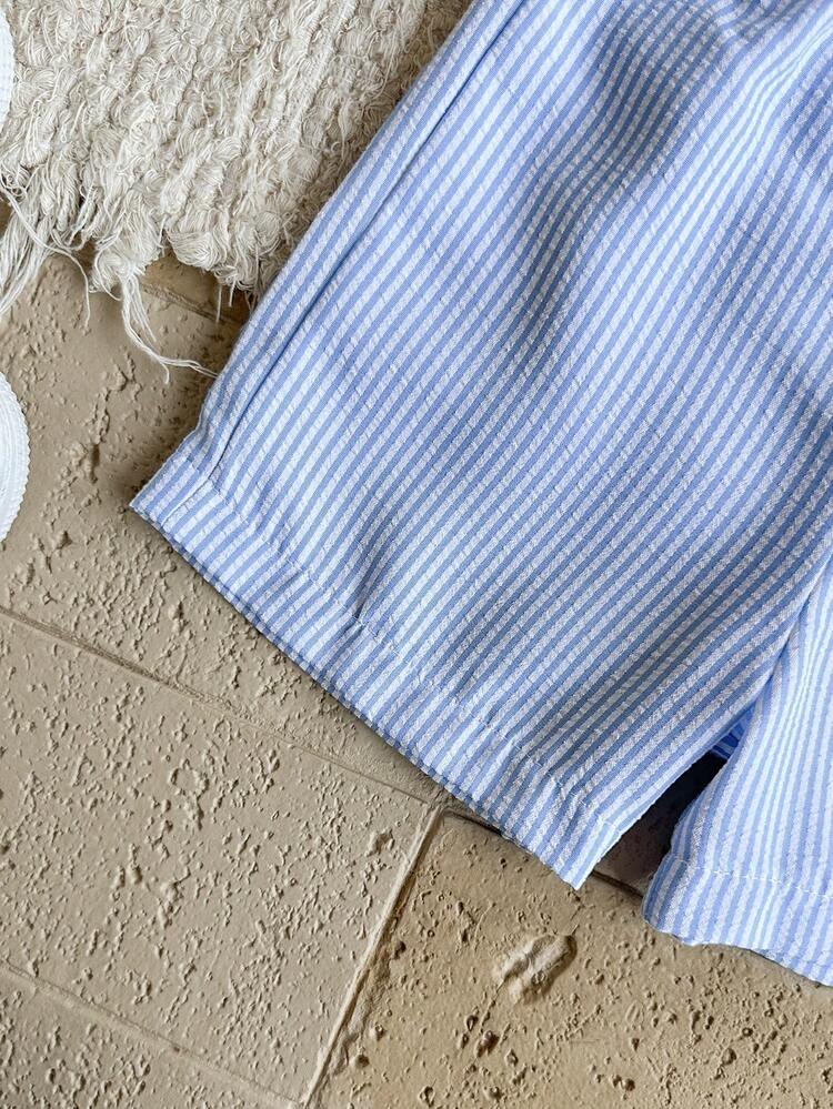 Boys Sky Blue Striped Shirt & Shorts Co-Ord Set | Half Sleeve Summer Outfit