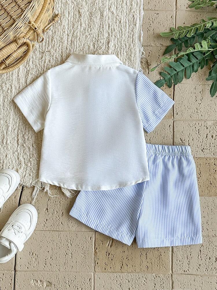Boys Sky Blue Striped Shirt & Shorts Co-Ord Set | Half Sleeve Summer Outfit