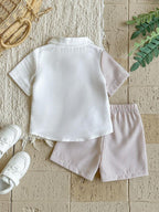 Boys Beige Striped Shirt & Shorts Co-Ord Set | Half Sleeve Summer Outfit