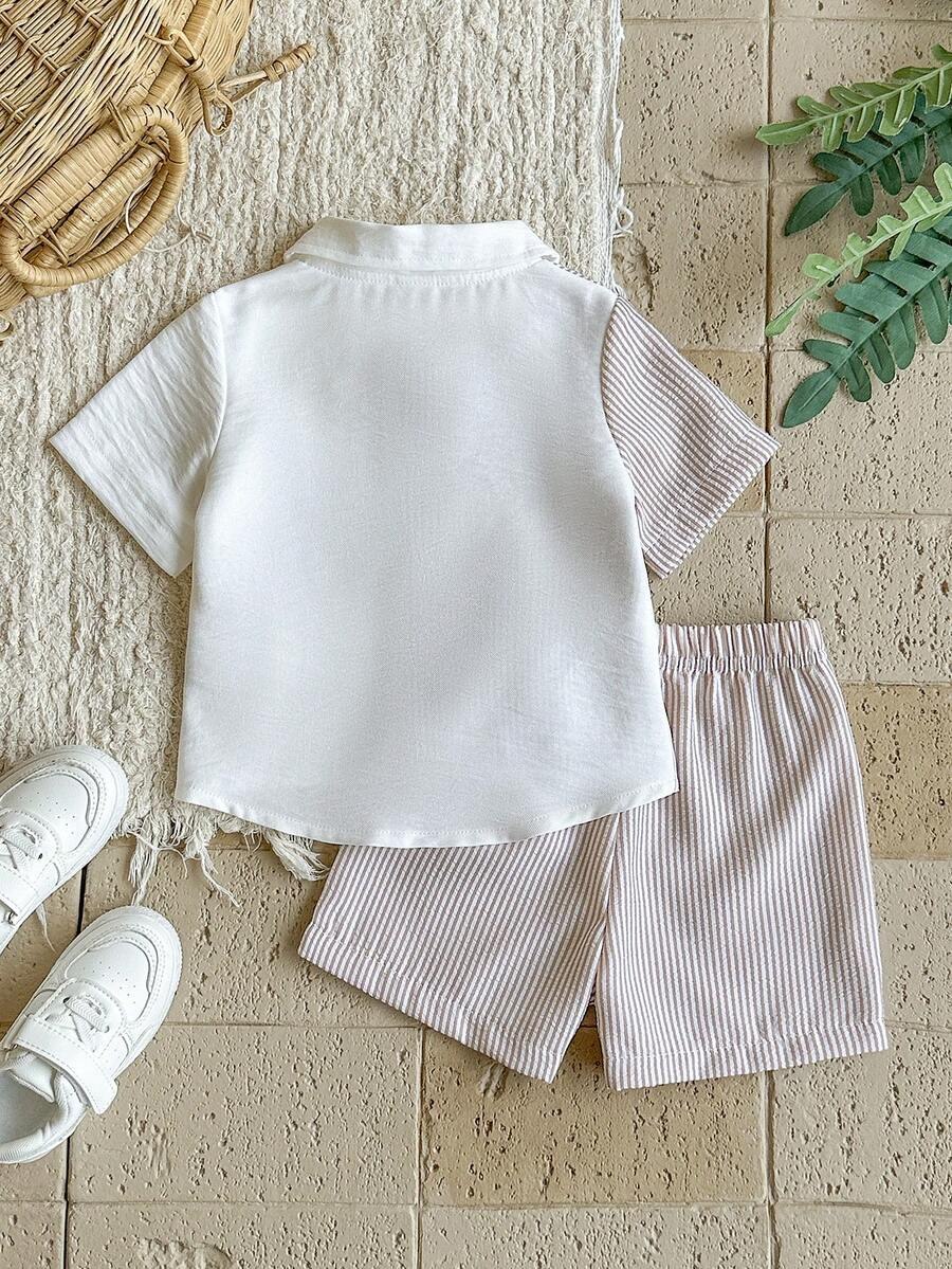 Boys Beige Striped Shirt & Shorts Co-Ord Set | Half Sleeve Summer Outfit
