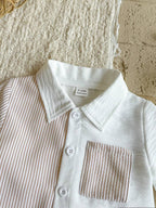 Boys Beige Striped Shirt & Shorts Co-Ord Set | Half Sleeve Summer Outfit