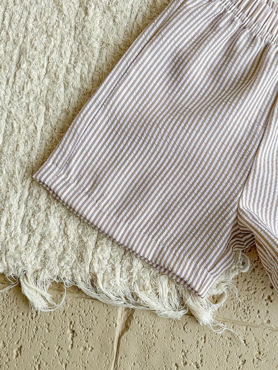 Boys Beige Striped Shirt & Shorts Co-Ord Set | Half Sleeve Summer Outfit